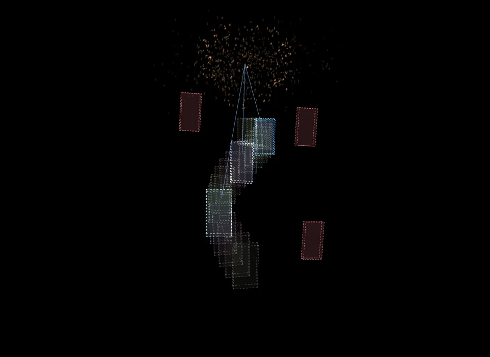Known context dims while the changed dominoes remain bright beside a smaller context comparison.